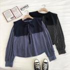 Striped Lace-up Long-sleeve Top With Knit Cape