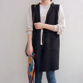 Open-front Fringe-trim Vest