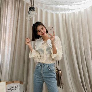 Wide-collar See-through Blouse