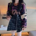 Mock-neck Sweater / Faux Leather A-line Skirt