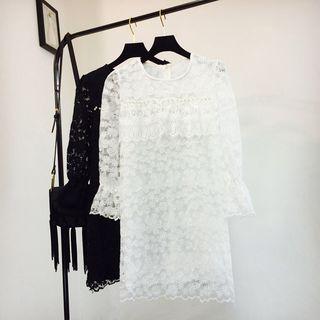 Long-sleeve Embellished Mini Lace Dress