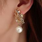 Butterfly Alloy Faux Pearl Dangle Earring 1 Pair - Silver Needle - Gold - One Size