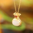 Money Bag Gemstone Pendant Sterling Silver Necklace Gold - One Size