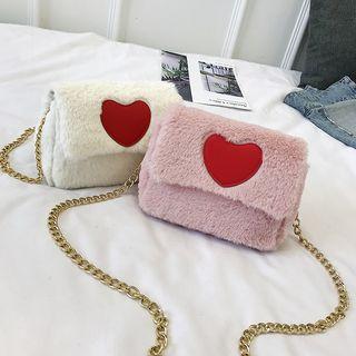 Heart Accent Fleece Crossbody Bag