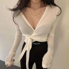 Tie-waist Long-sleeve T-shirt White - One Size
