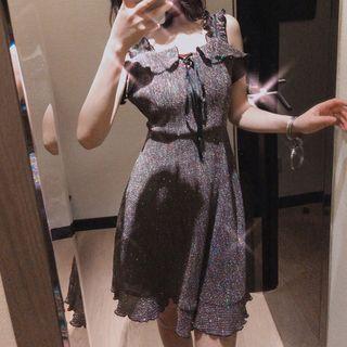 Sleeveless Metallic Ruffled A-line Mini Dress