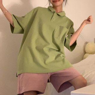 Short-sleeve Plain Oversized Polo Shirt