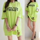 Distressed Letter Print Long T-shirt