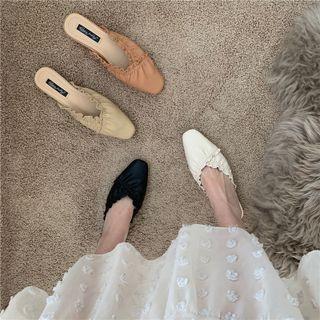 Block Heel Frill Trim Mules