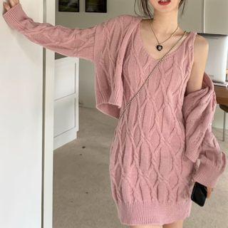 Set: Sleeveless Knit Dress + Cropped Cardigan