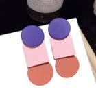 Disc Square Drop Earring 1 Pair - Silver Stud - Pink - One Size