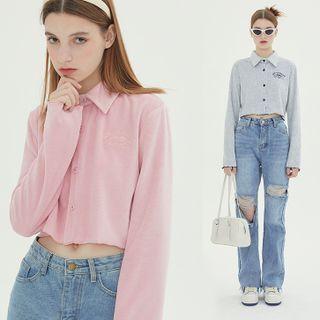 Long Sleeve Lettering Crop Cardigan
