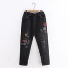 Picture Embroidered High-waist Jeans