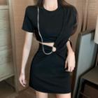 Cutout-waist Chained A-line Dress Black - One Size
