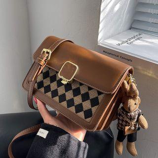 Argyle Panel Flap Crossbody Bag / Bag Charm / Set
