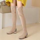 Snake Print Panel Block Heel Over-the-knee Boots