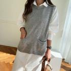 Woolen Slashed Knit Vest Gray - One Size