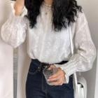 Long-sleeve Lace Blouse Off-white - One Size