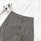Asymmetric Button Plaid A-line Skirt