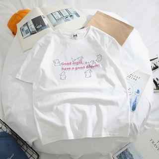 Rabbit Print Lettering Short-sleeve T-shirt