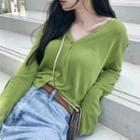 V-neck Loose-fit Cardigan Avocado Green - One Size
