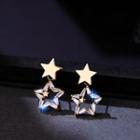 Rhinestone Star Dangle Earring 1 Pair - 925 Silver Needle - Rose Gold - One Size