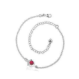 Simple And Fashion Geometric Red Cubic Zircon Anklet Silver - One Size