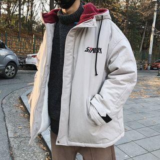 Fleece-lined Embroidered Hooded Padded Coat