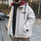 Fleece-lined Embroidered Hooded Padded Coat