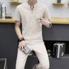 Set: Linen Short Sleeve T-shirt + Cropped Pants
