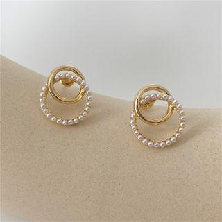 Interlocking Hoop Faux Pearl Sterling Silver Earring