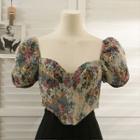 Off-shoulder Printed Crop Blouse Almond - One Size