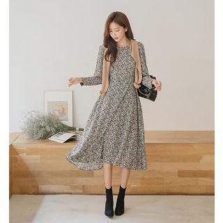Tie-waist Floral Long Flare Dress
