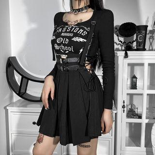 Strappy Buckled Pleated Mini A-line Underbust Dress