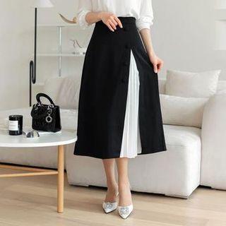 Pleated-panel Long A-line Skirt