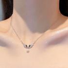 Wings Faux Pearl Rhinestone Pendant Alloy Necklace Gold - One Size