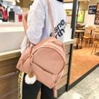 Nylon Backpack With Pom Pom Charm