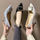Rhinestone Buckled Textured Stiletto Heel Pumps
