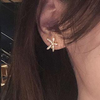 Rhinestone Faux Pearl Starfish Earring As0135 - 1 Pair - 925 Silver Needle - As Shown In Figure - One Size