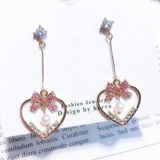 Rhinestone Freshwater Pearl Heart Dangle Earring 1 Pair - As Shown In Figure - One Size