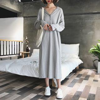 Plain Hooded Long Sleeve Midi Dress