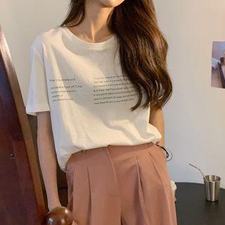 Letter Printed Short-sleeve T-shirt White - One Size