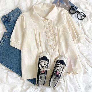 Short-sleeve Plain Ruffle Trim Shirt