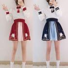 Hanfu Set: Long-sleeve Top + Mini A-line Skirt + Hair Clip
