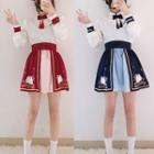 Hanfu Set: Long-sleeve Top + Mini A-line Skirt + Hair Clip