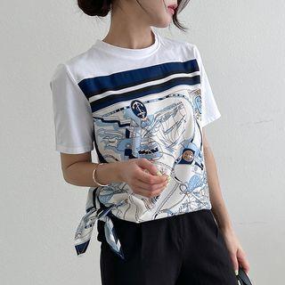 Tie-hem Scarf Print Top