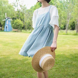 Elbow-sleeve Layered T-shirt White - One Size