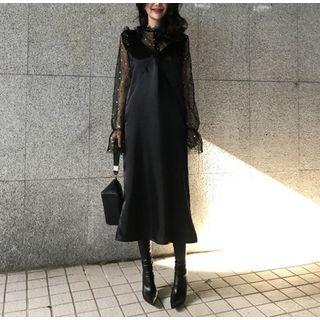 Sleeveless Midi Dress / Long-sleeve Sheer Top