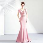 Short-sleeve Trained Mermaid Evening Gown