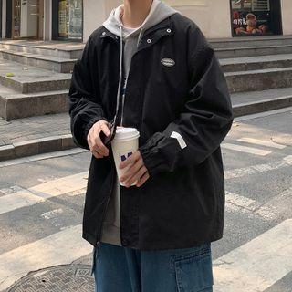 Stand-collar Plain Zip-up Jacket